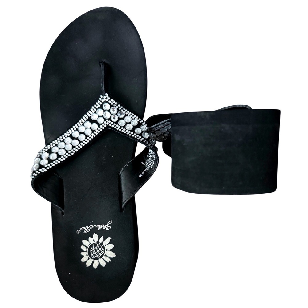 Y2K Rhinestone Platform Flip Flops Bling Sandals 2000s Black Yellow Box Size 8
